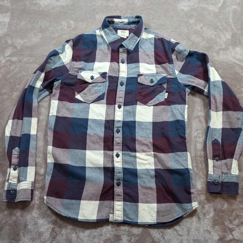 Vans Mens Small Tailored Fit Flannel Shirt Plaid Burgundy Navy VN000JOG2KA